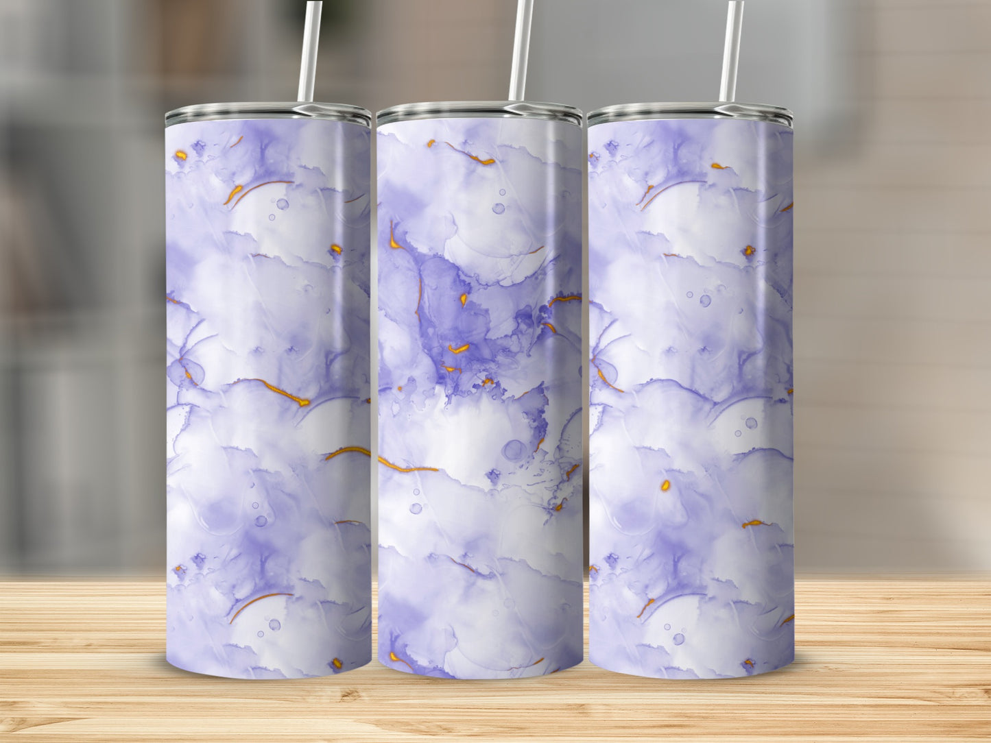Light Violet Ink Texture With Gold Detail Abstract Tumblers