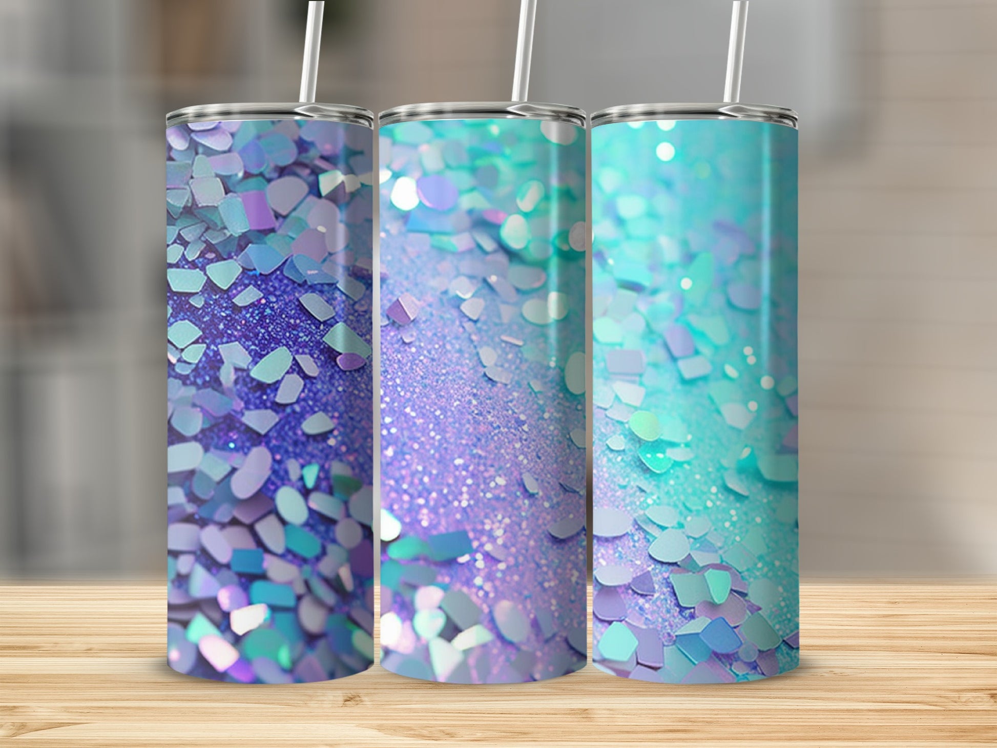 Iridescent Glitter Tumbler with Straw for Trendy Use