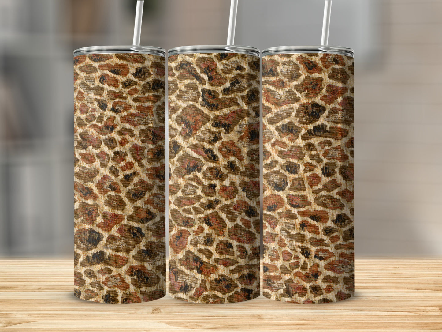 Leopard Print Tumbler Cup with Straw Travel Accessory