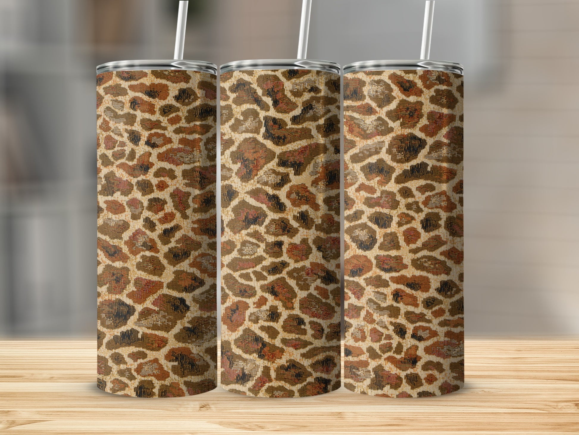Leopard Print Tumbler Cup with Straw Travel Accessory