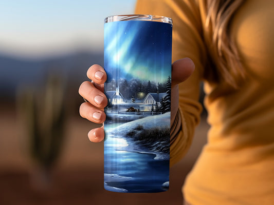 Northern Lights Winter Landscape Tumbler Cup