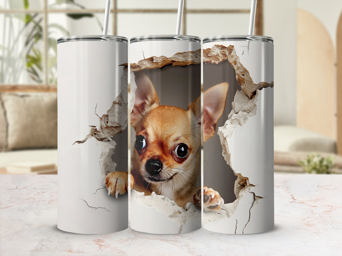 Adorable Peeking Chihuahua Cracked Wall Tumbler product type