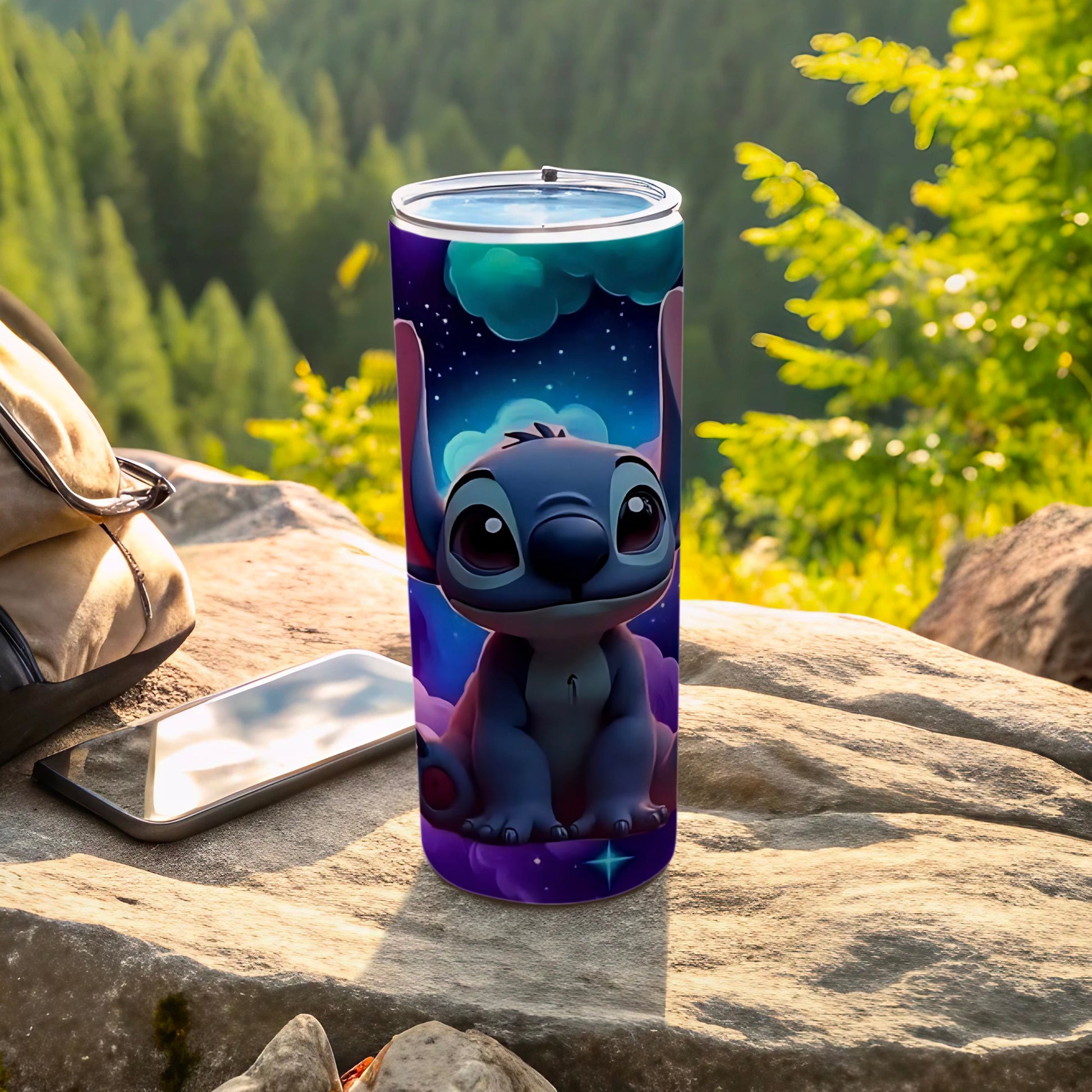 Cute Alien Character Tumbler with Night Sky Design