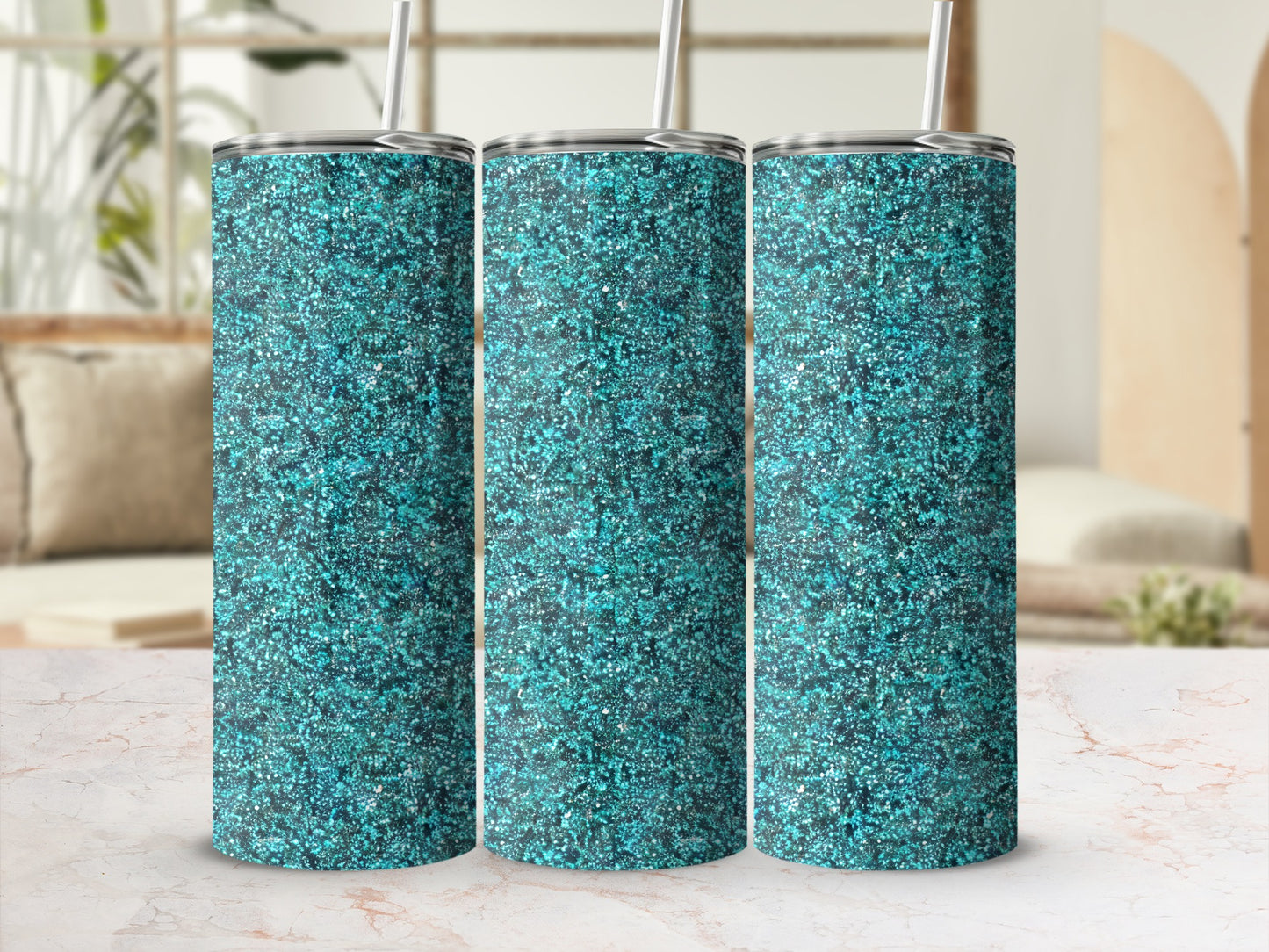 Sparkling Teal Glitter Design Insulated Tumbler