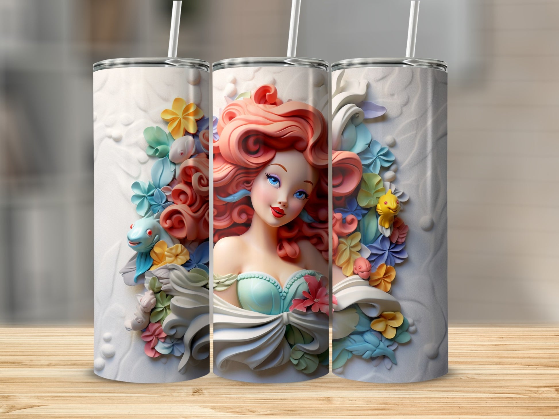 Beautiful Mermaid Themed Tumbler with Floral Accents