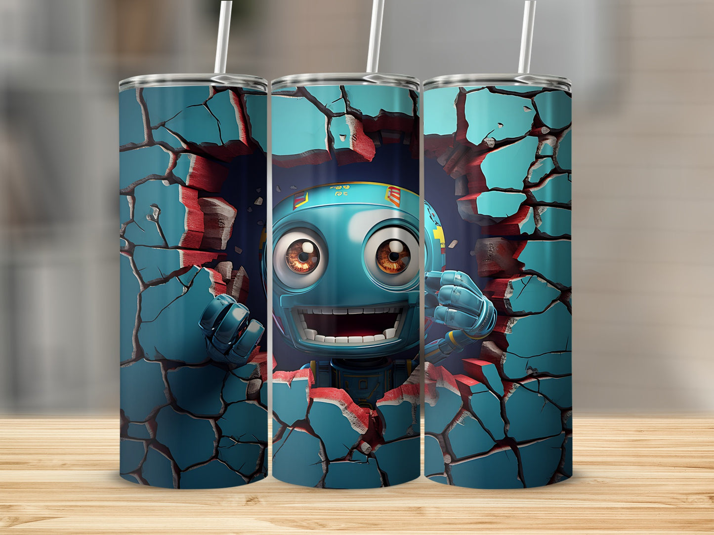 Fun and Quirky Robot Cracked Wall Design Tumbler