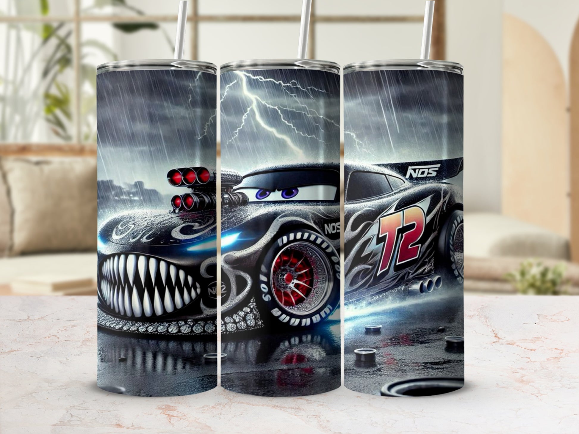 Lightning Racing Car Theme Stainless Steel Tumbler