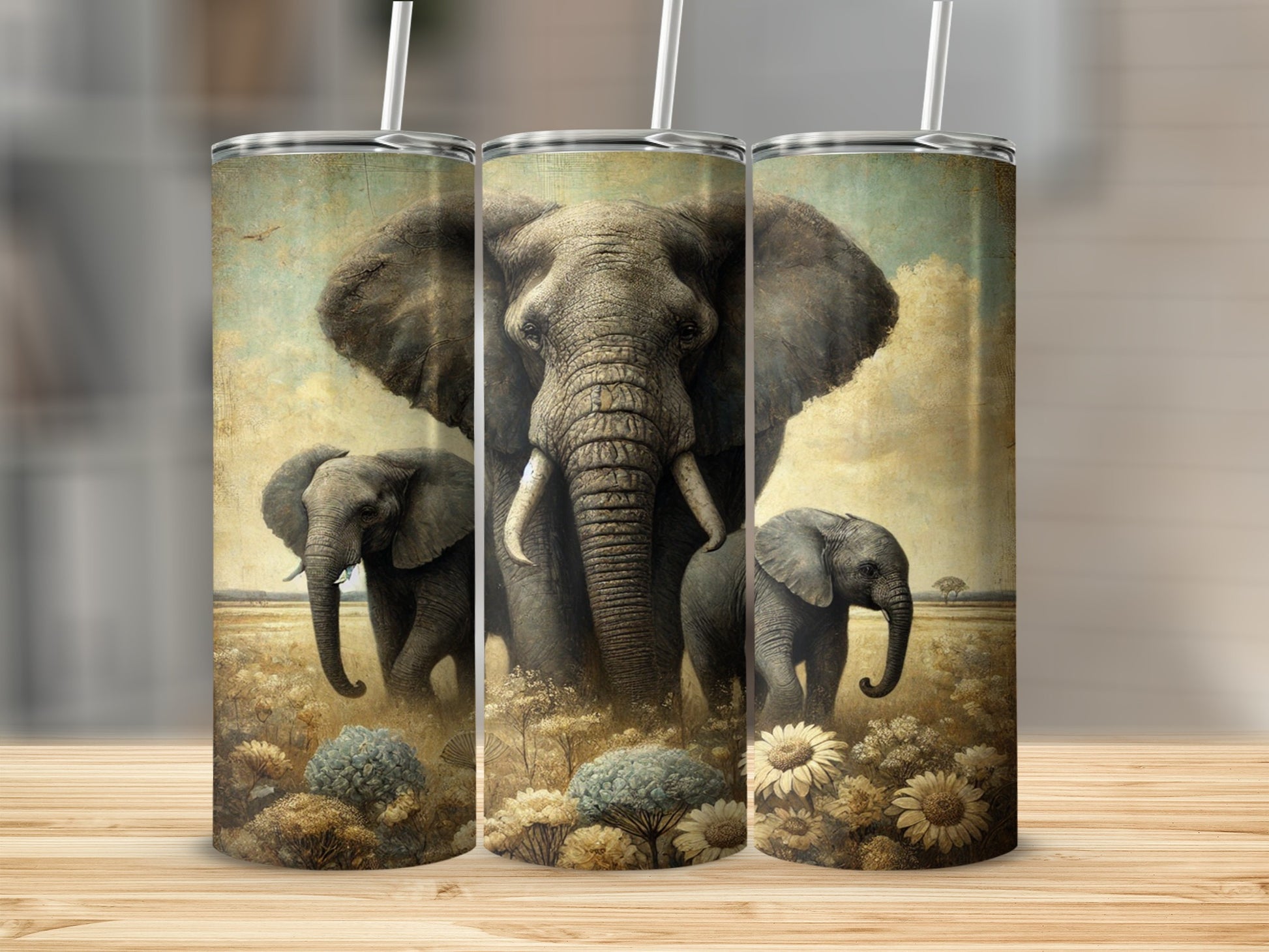 Majestic Elephant Family Art Scenic Tumbler Cup
