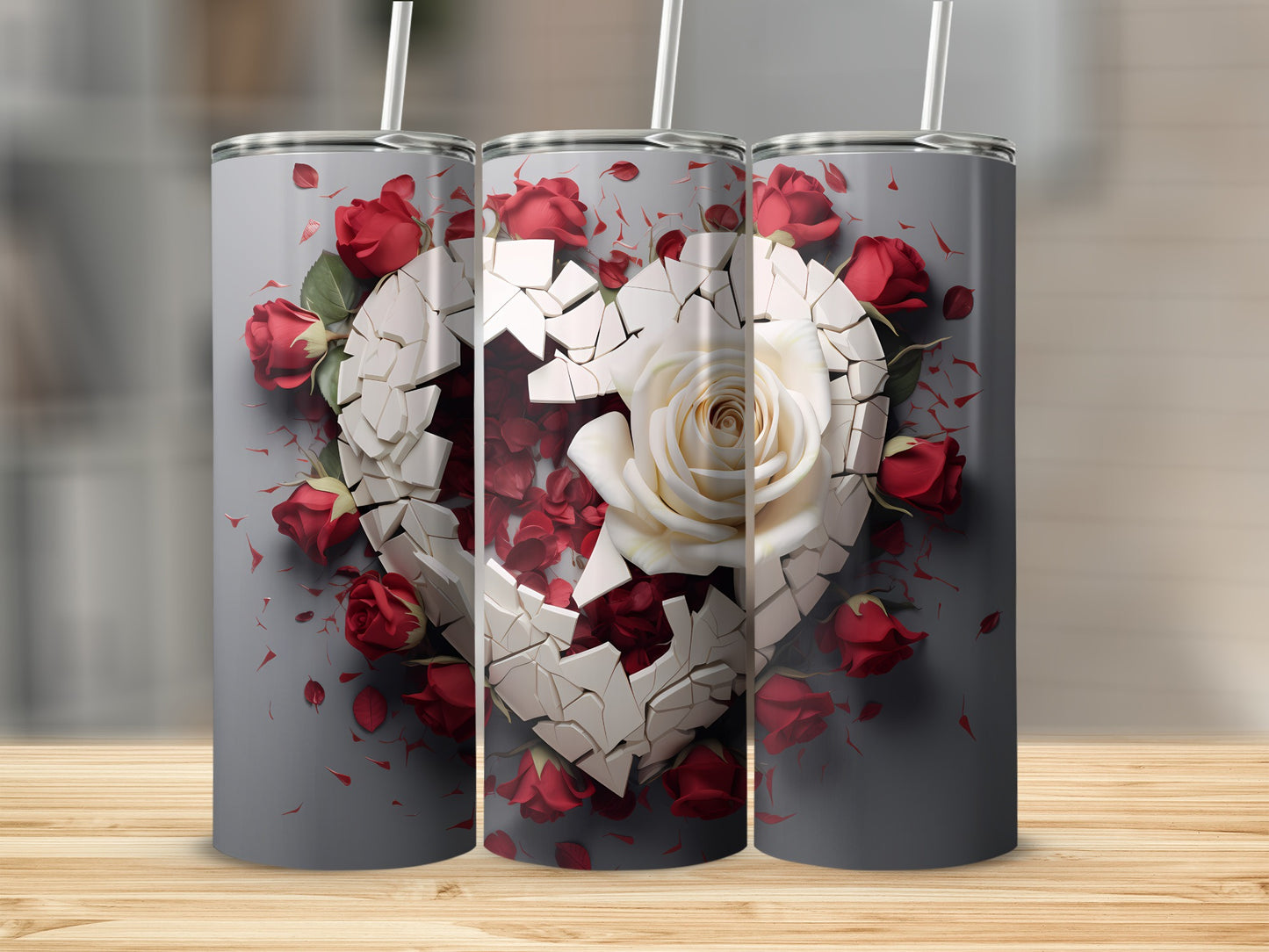 Broken Heart Floral Design Rose Petals Tumbler Cup