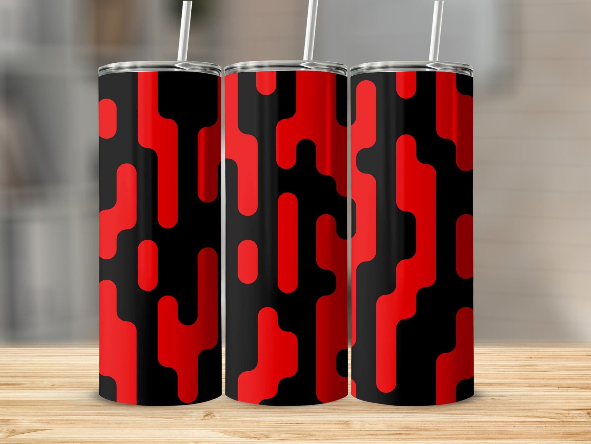 Red and Black Geometric Pattern Insulated Tumbler