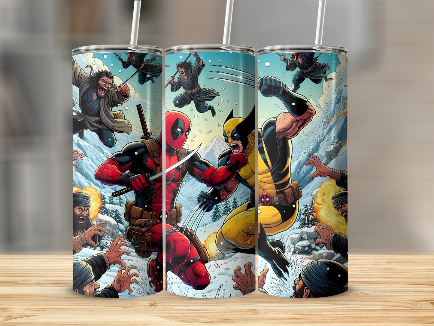 Comic Book Battle Scene Insulated Tumbler Cup with Straw