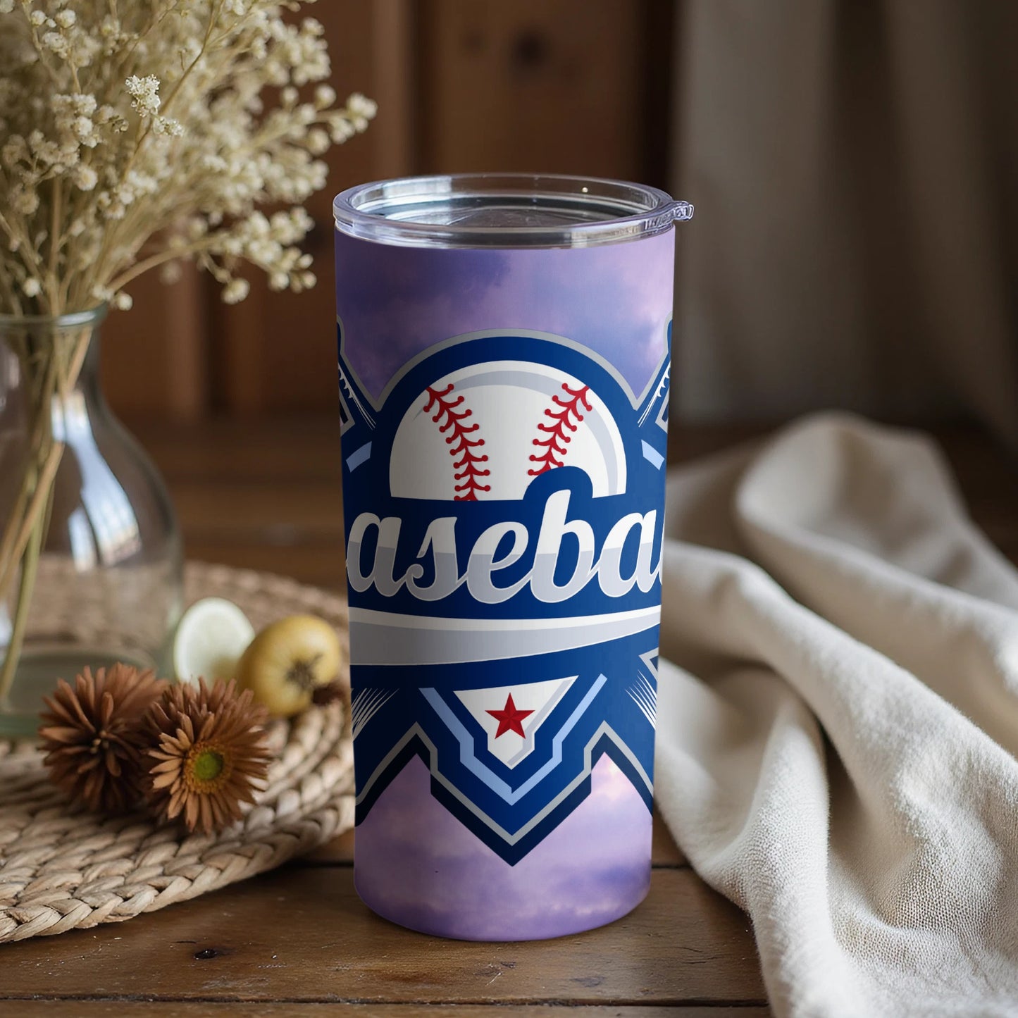 Baseball Themed Tumbler with Lid for Hot and Cold Drinks