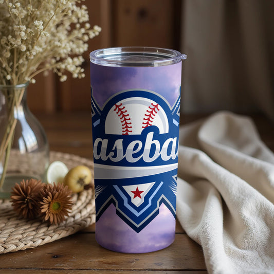 Baseball Themed Tumbler with Lid for Hot and Cold Drinks