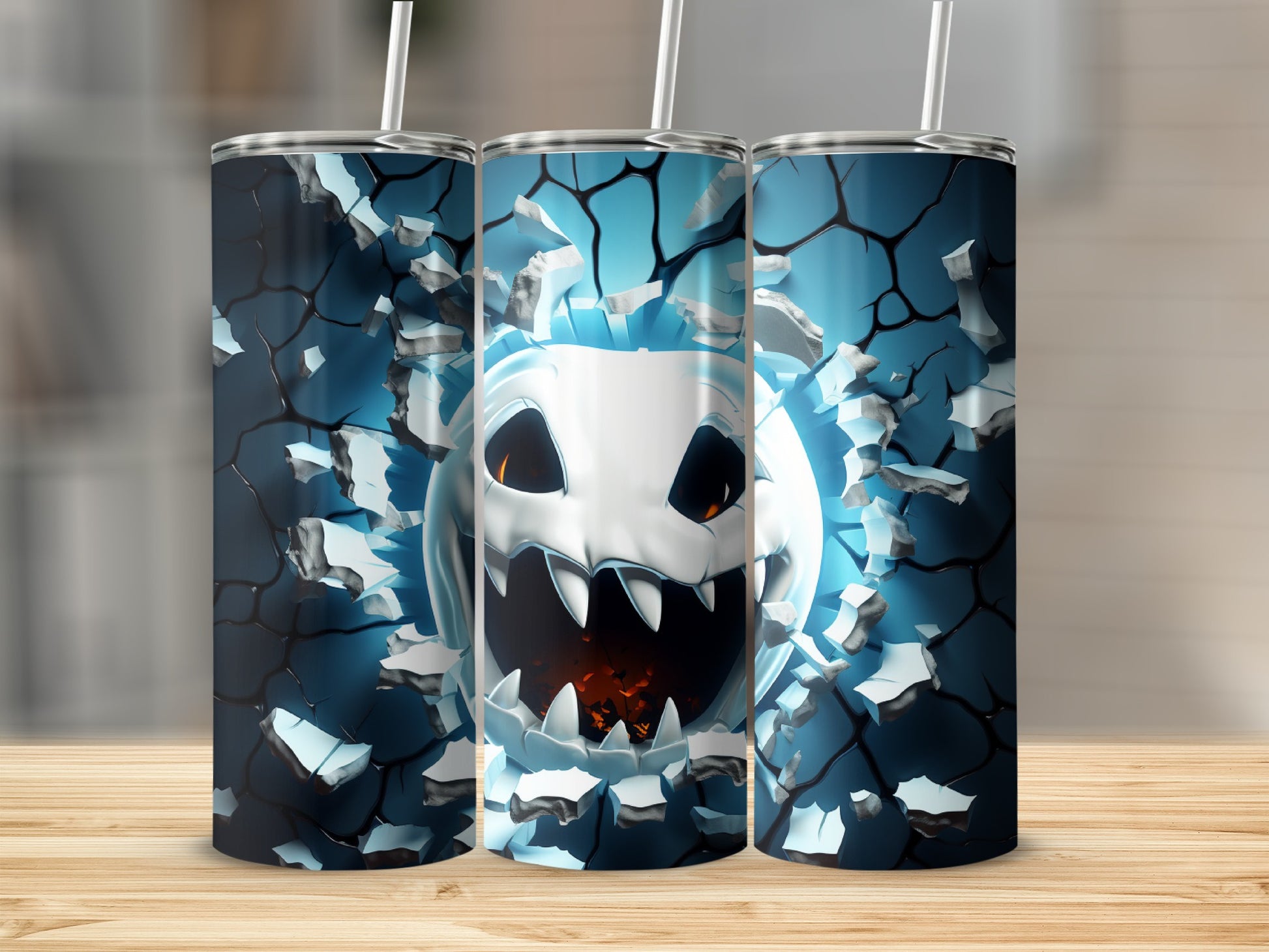 Cracked Wall and Ghost Breaking Through Tumbler