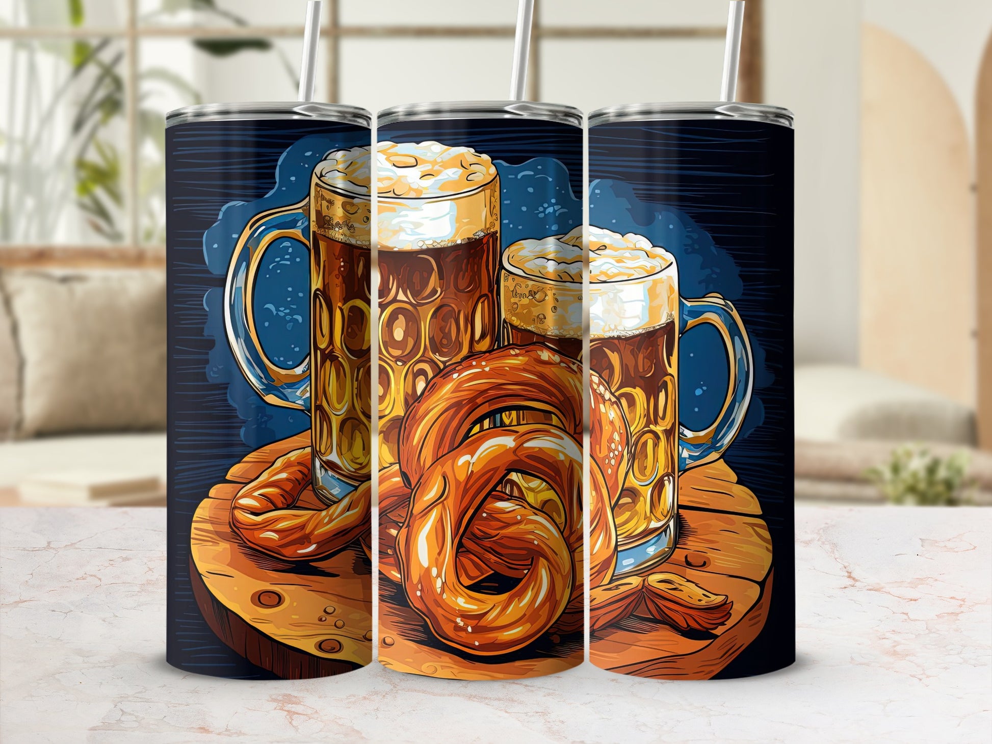Beer and Pretzel Themed Insulated Tumbler