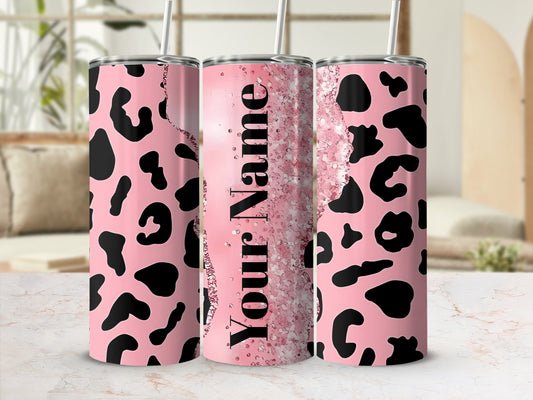Personalized Pink Leopard Print Tumbler Cup with Your Name