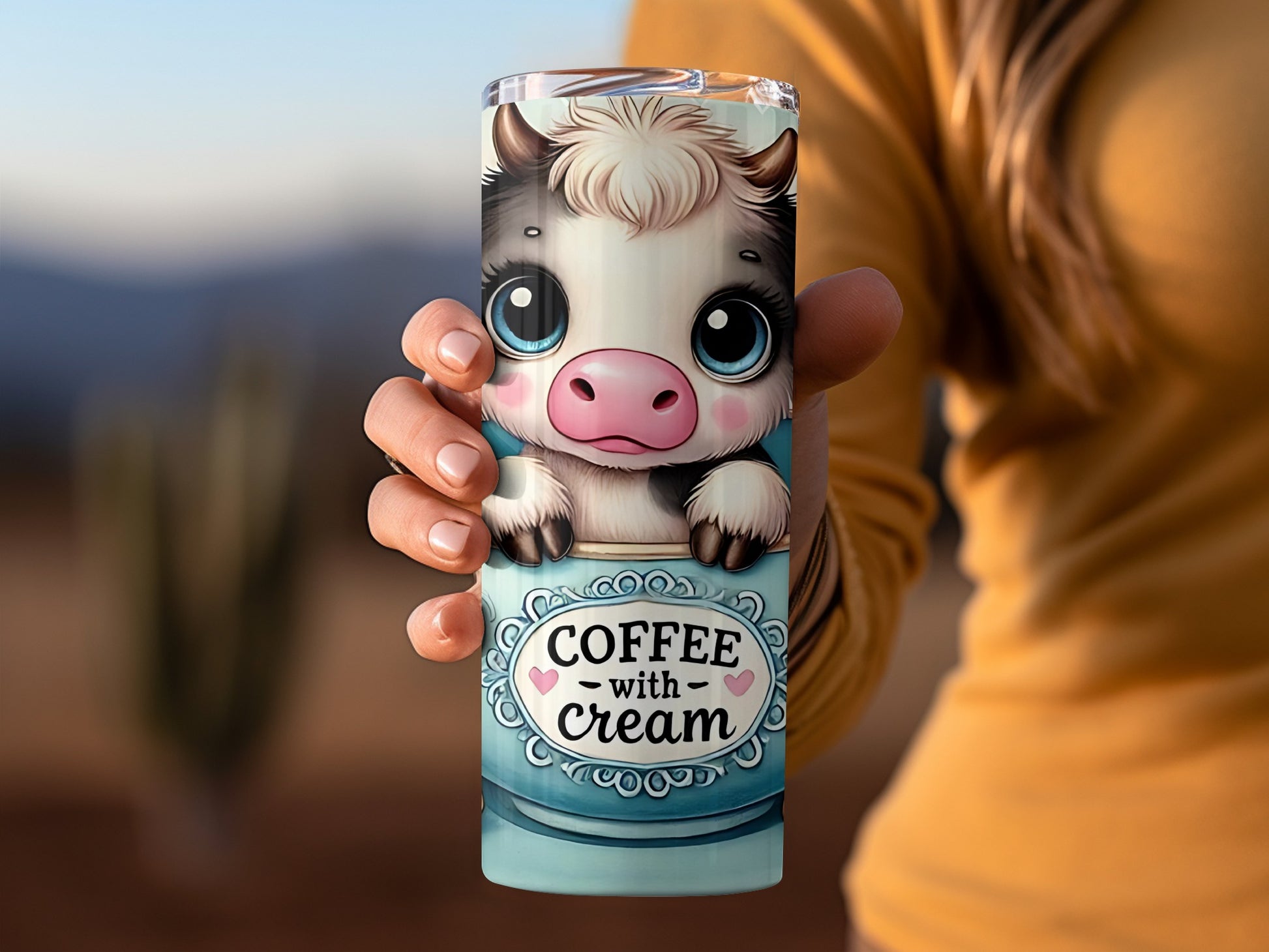 Adorable Coffee with Cream Cow Design Tumbler Cup
