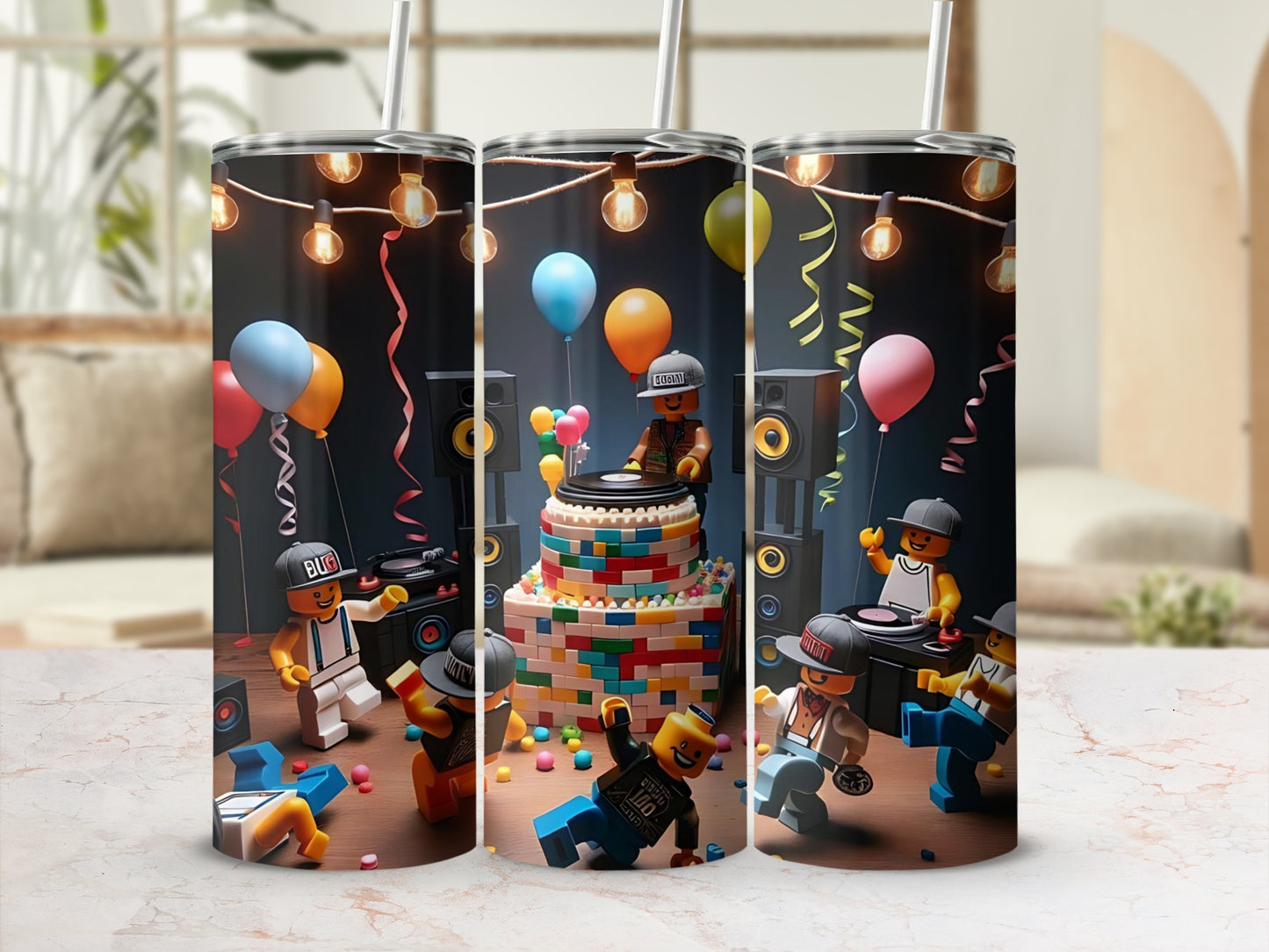 Colorful Block-Themed Party Scene Tumbler
