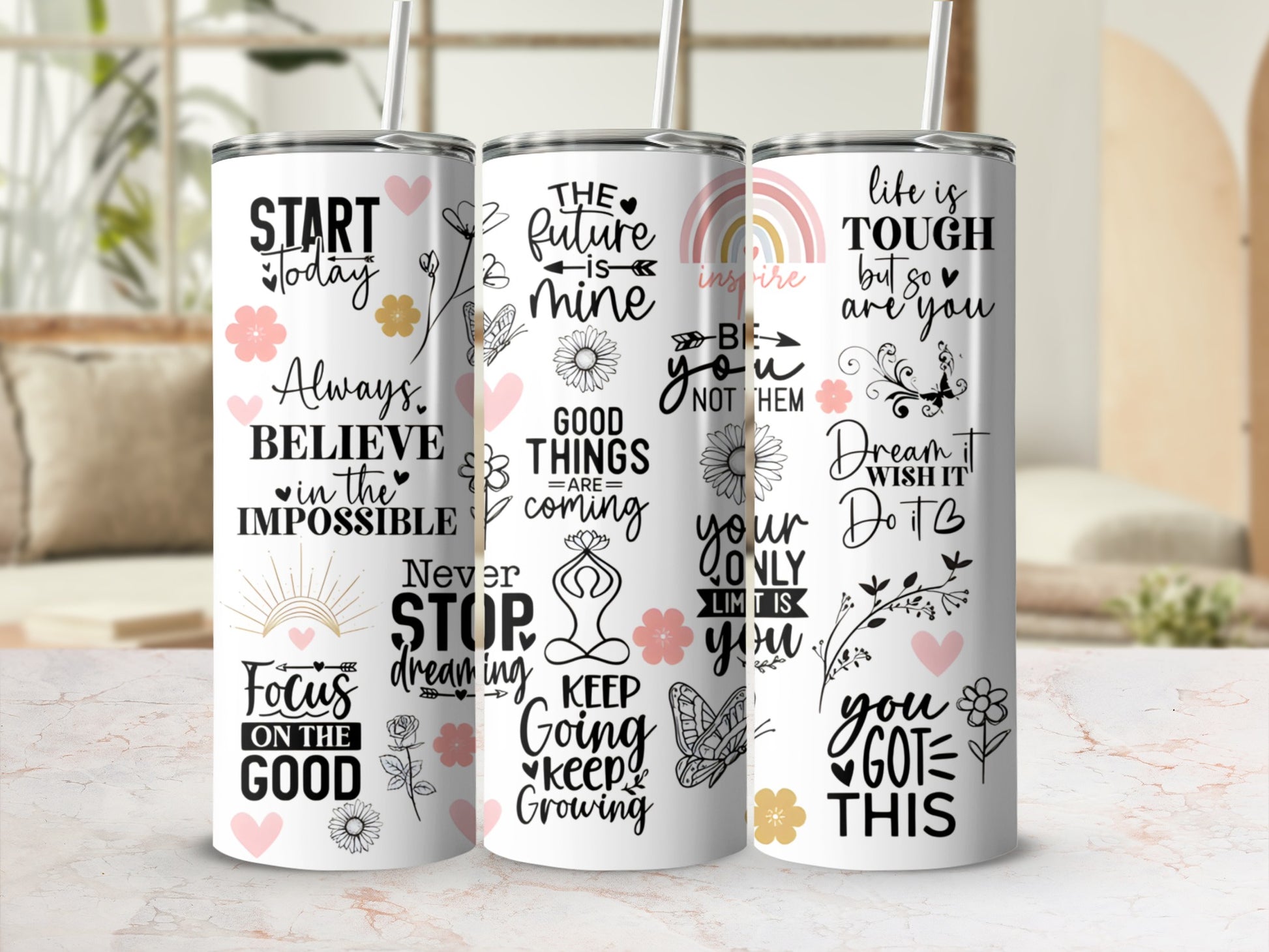 Motivational Quotes Tumbler with Straw Drinkware Item