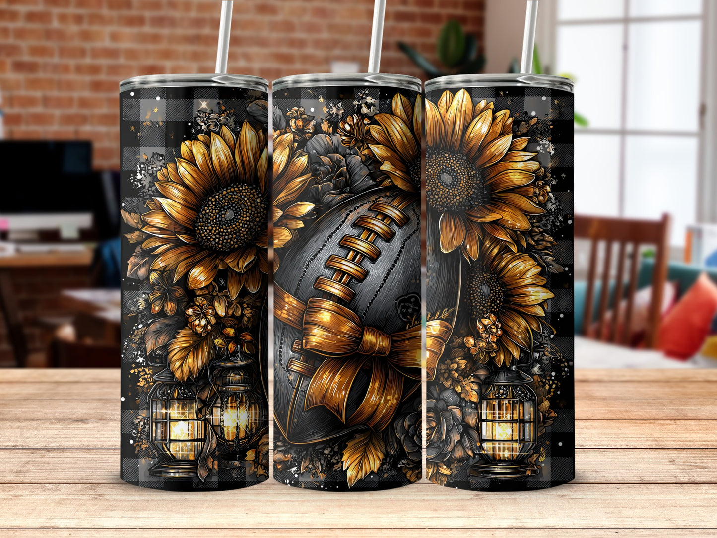 Sunflower Football Tumbler with Intricate Art Design