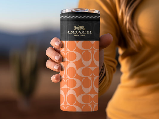 Elegant Coach New York Orange Patterned Tumbler