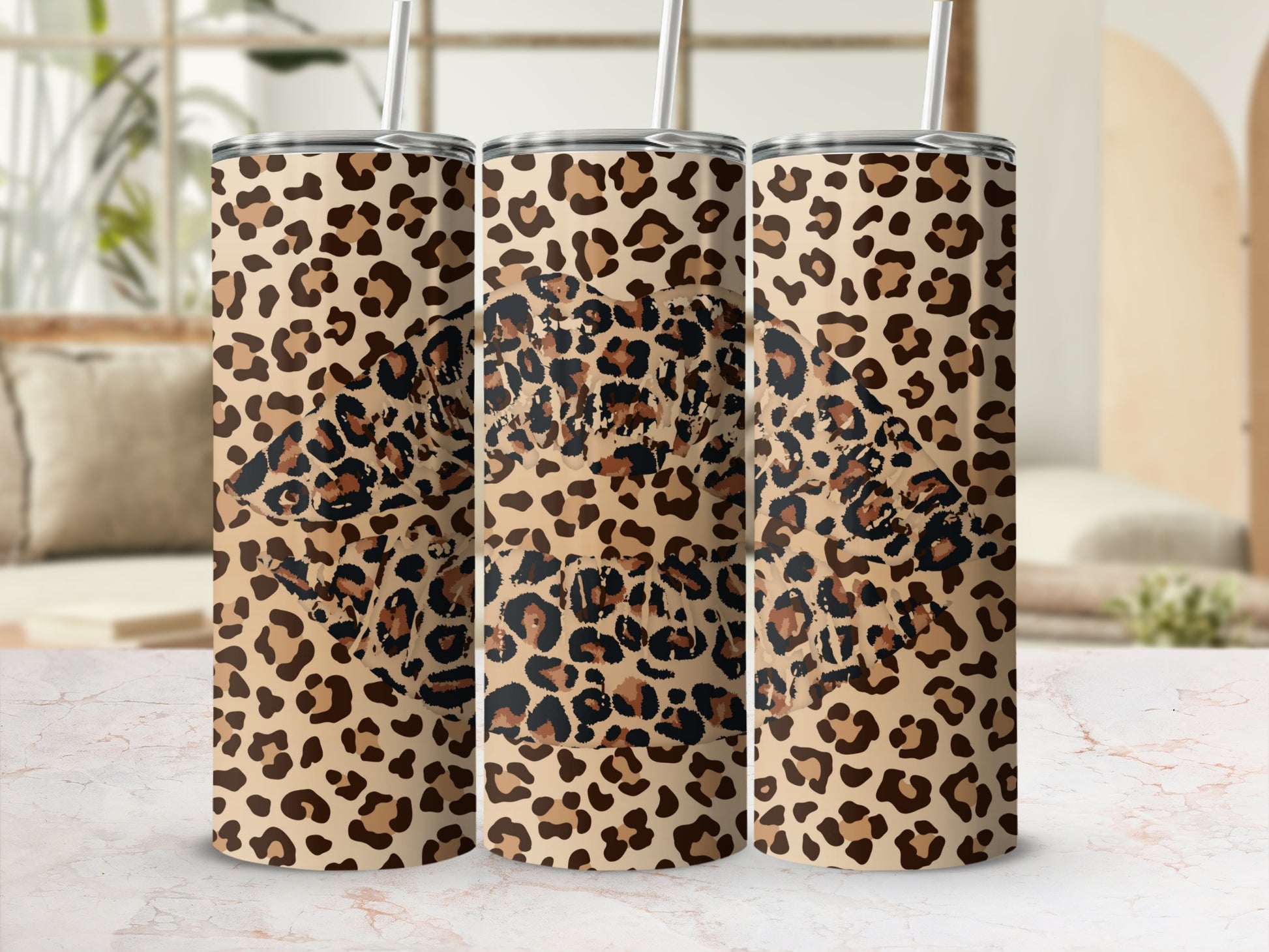 Leopard Print Tumbler with Straw for Stylish On-the-Go