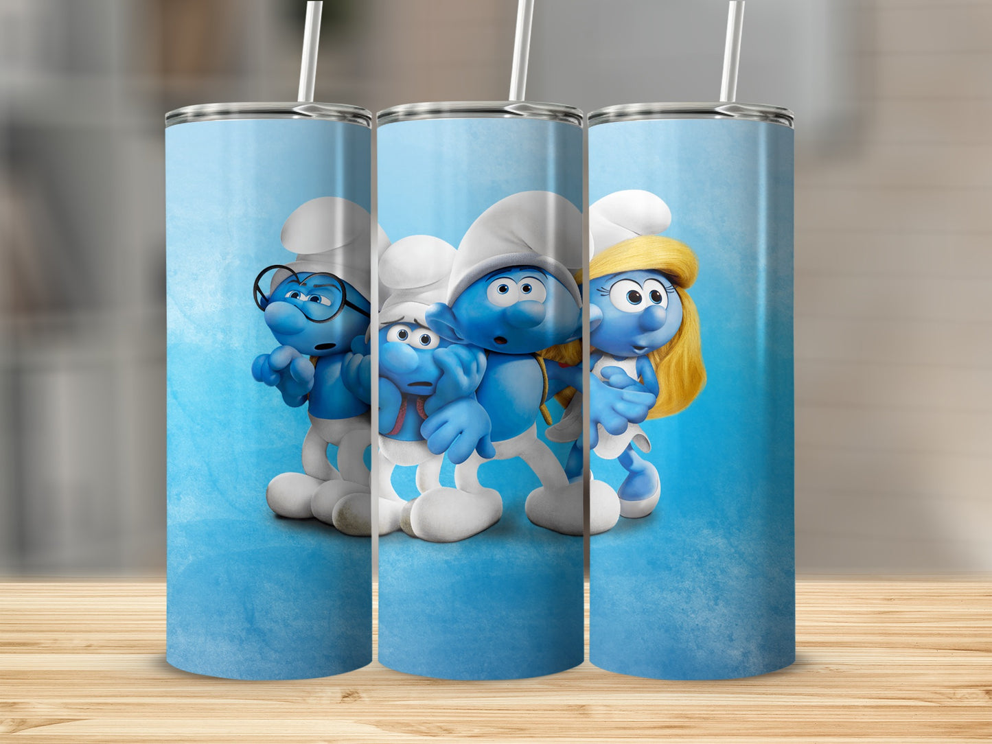 Blue Cartoon Characters Design Insulated Tumbler Set