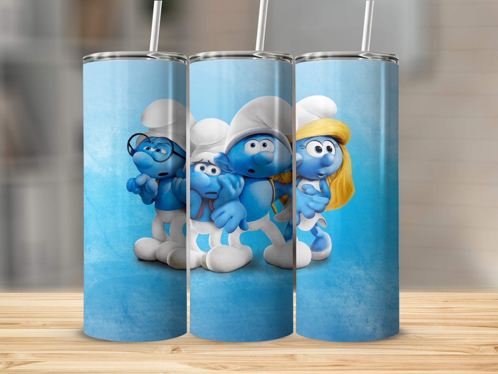 Blue Cartoon Characters Design Insulated Tumbler Set