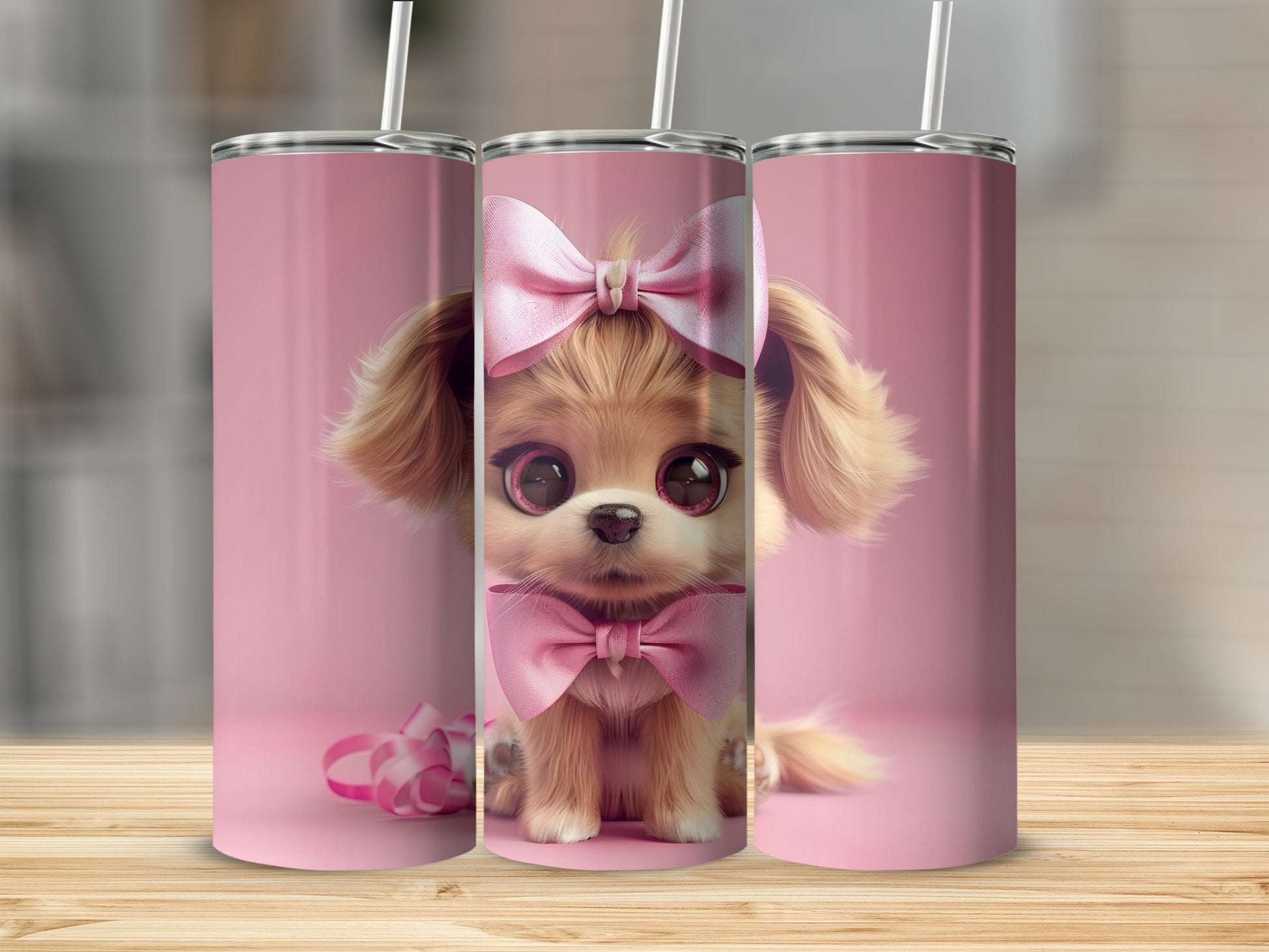 Adorable Pink Bow Puppy Big Eyes Sweet Doggy tumbler