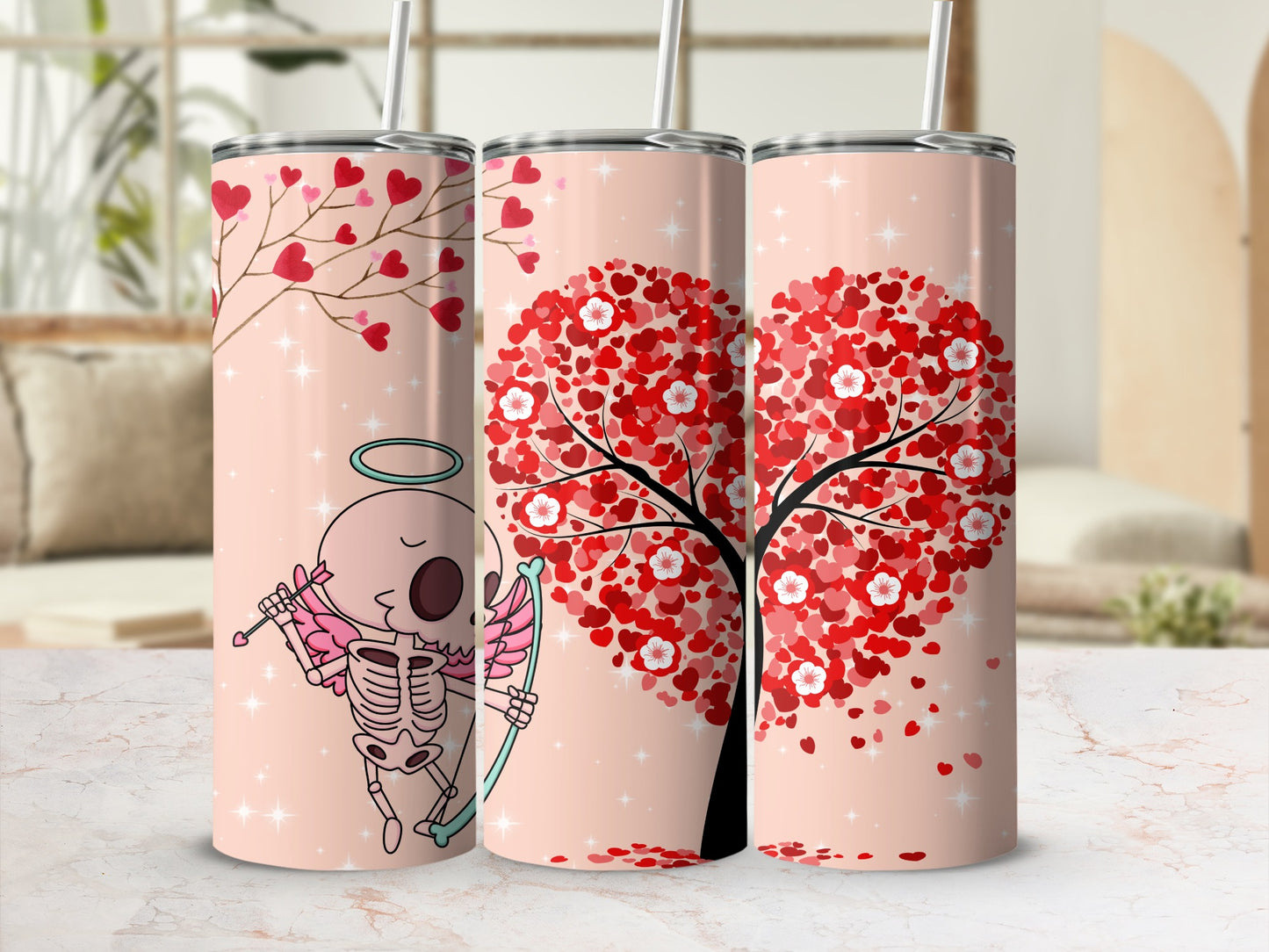 Valentine Heart Tree and Cupid Tumbler Product
