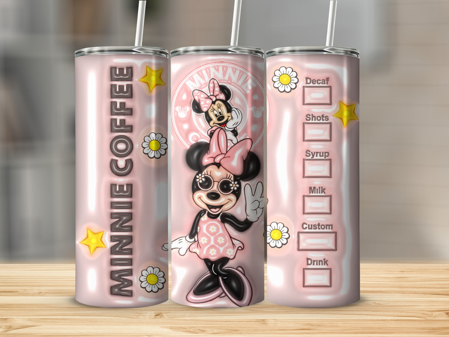 Cute Minnie Mouse Coffee Theme Tumbler with Straw