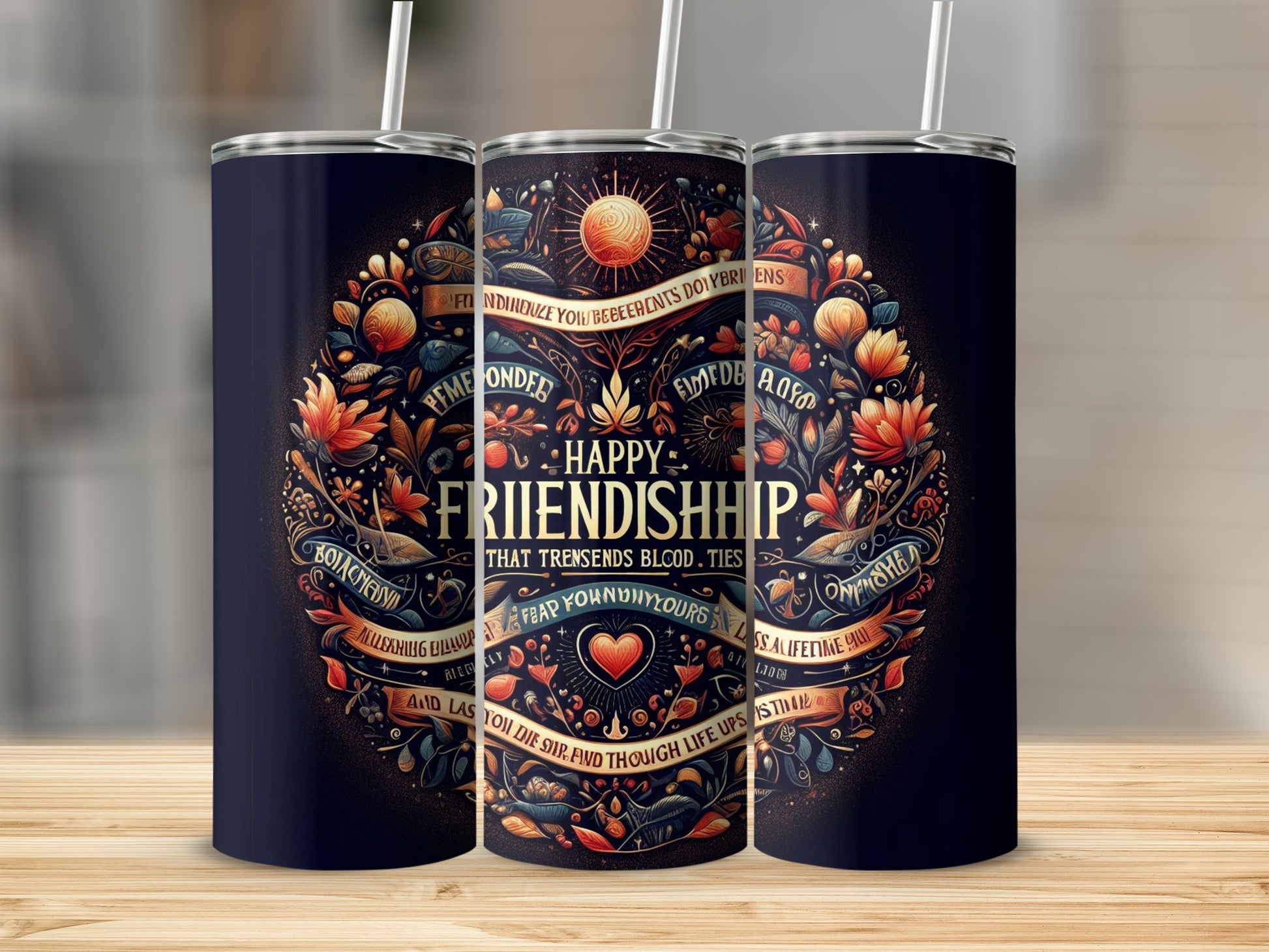 Happy Friendship Tumbler with Floral Design and Quote
