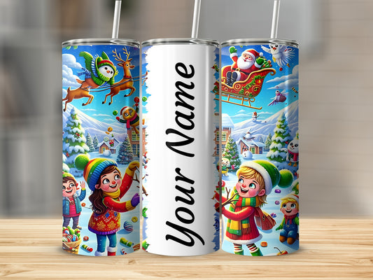 Personalized Christmas Themed Tumbler with Straw