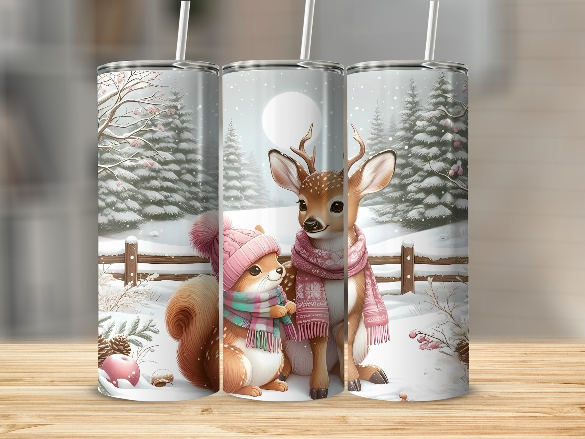 Winter Wonderland Deer and Squirrel Design Tumbler