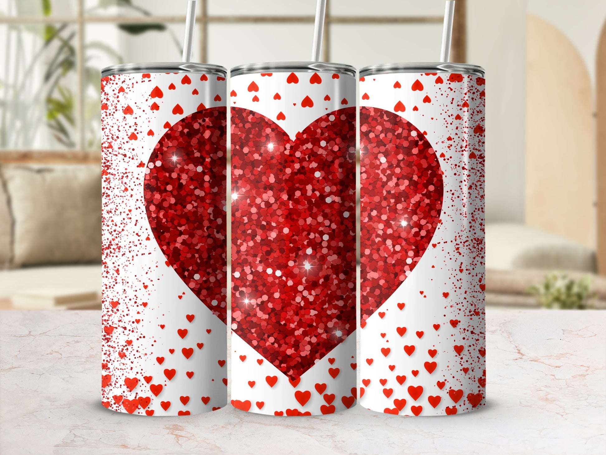 Sparkling Red Heart Pattern Insulated Tumbler