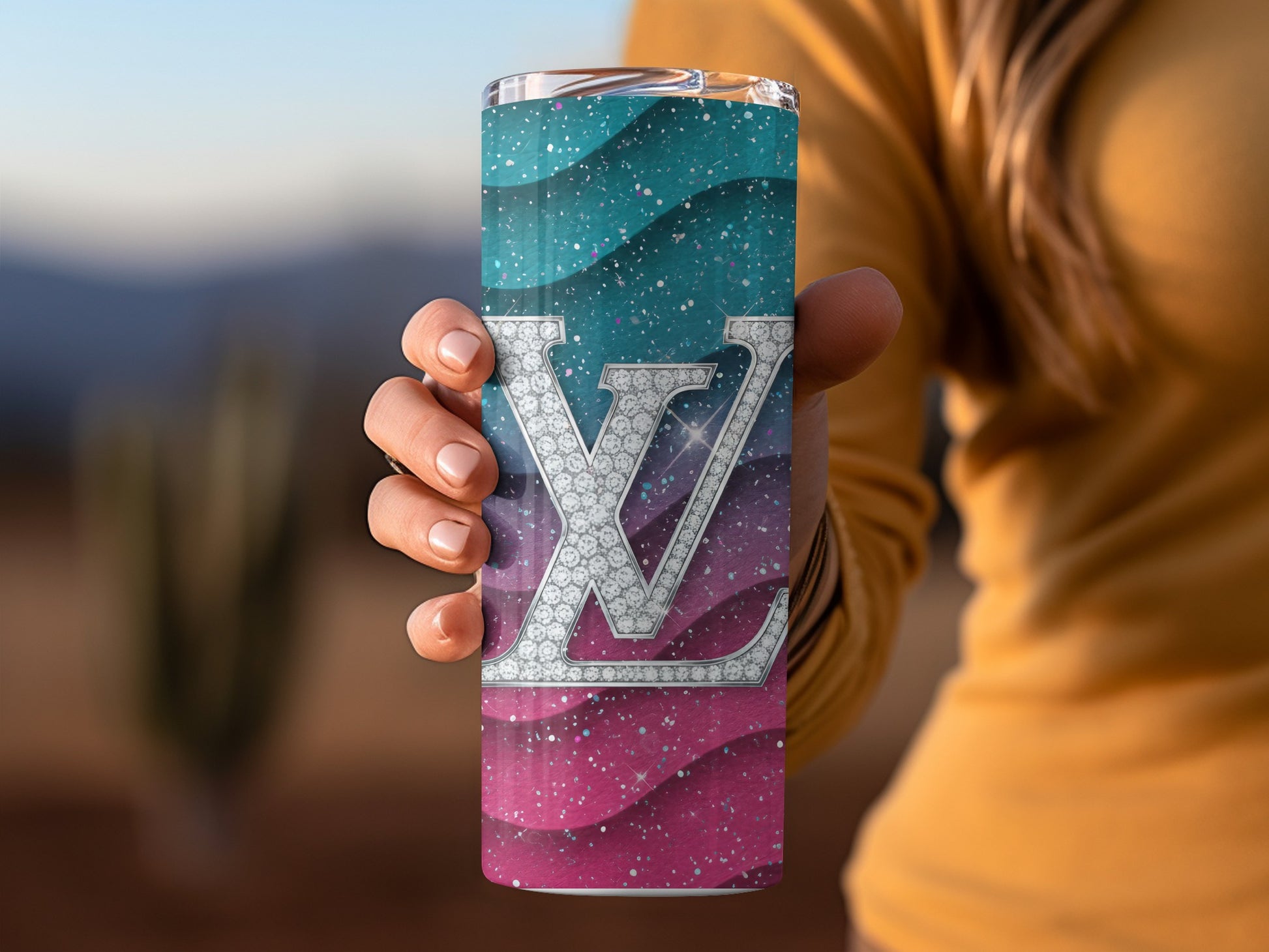 Glitter Patterned Tumbler with Large LV Insignia