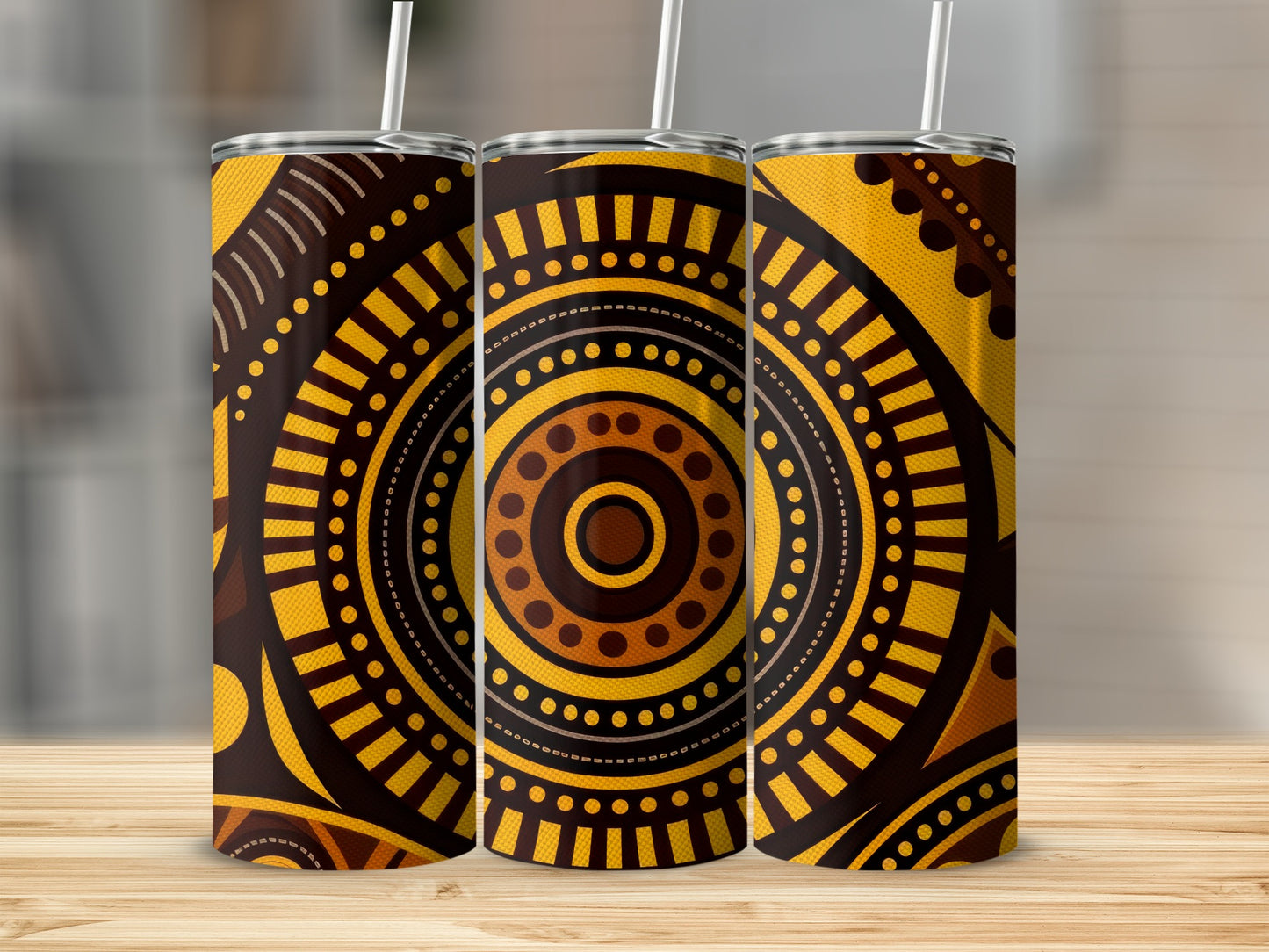 Tribal Pattern Insulated Tumbler with Straw Travel Mug