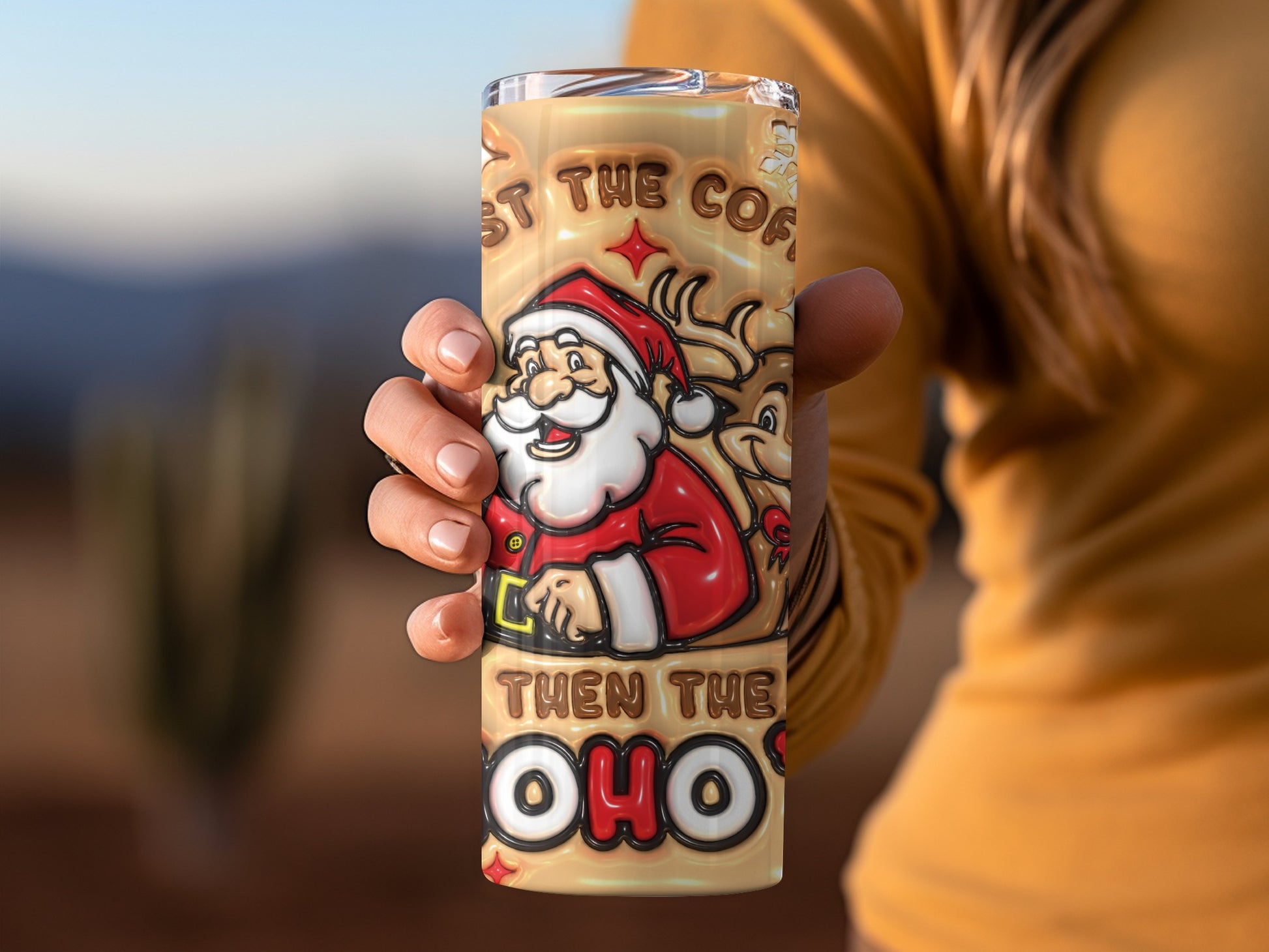 Santa and Reindeer Christmas Coffee Tumbler Cup
