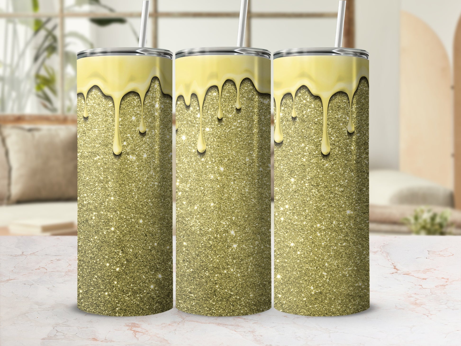 Dripping Yellow and Gold Glitter Tumbler product