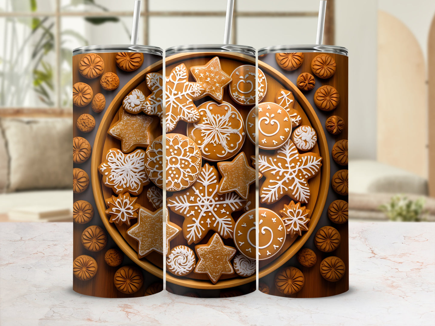 Festive Gingerbread Design Insulated Tumbler Cup