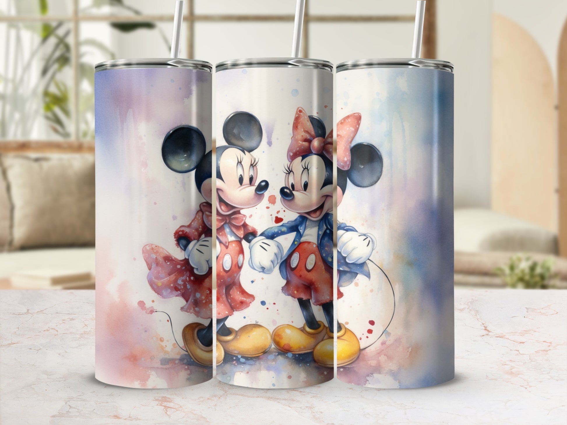 Cute Mickey and Minnie Mouse Cartoon Tumbler Design