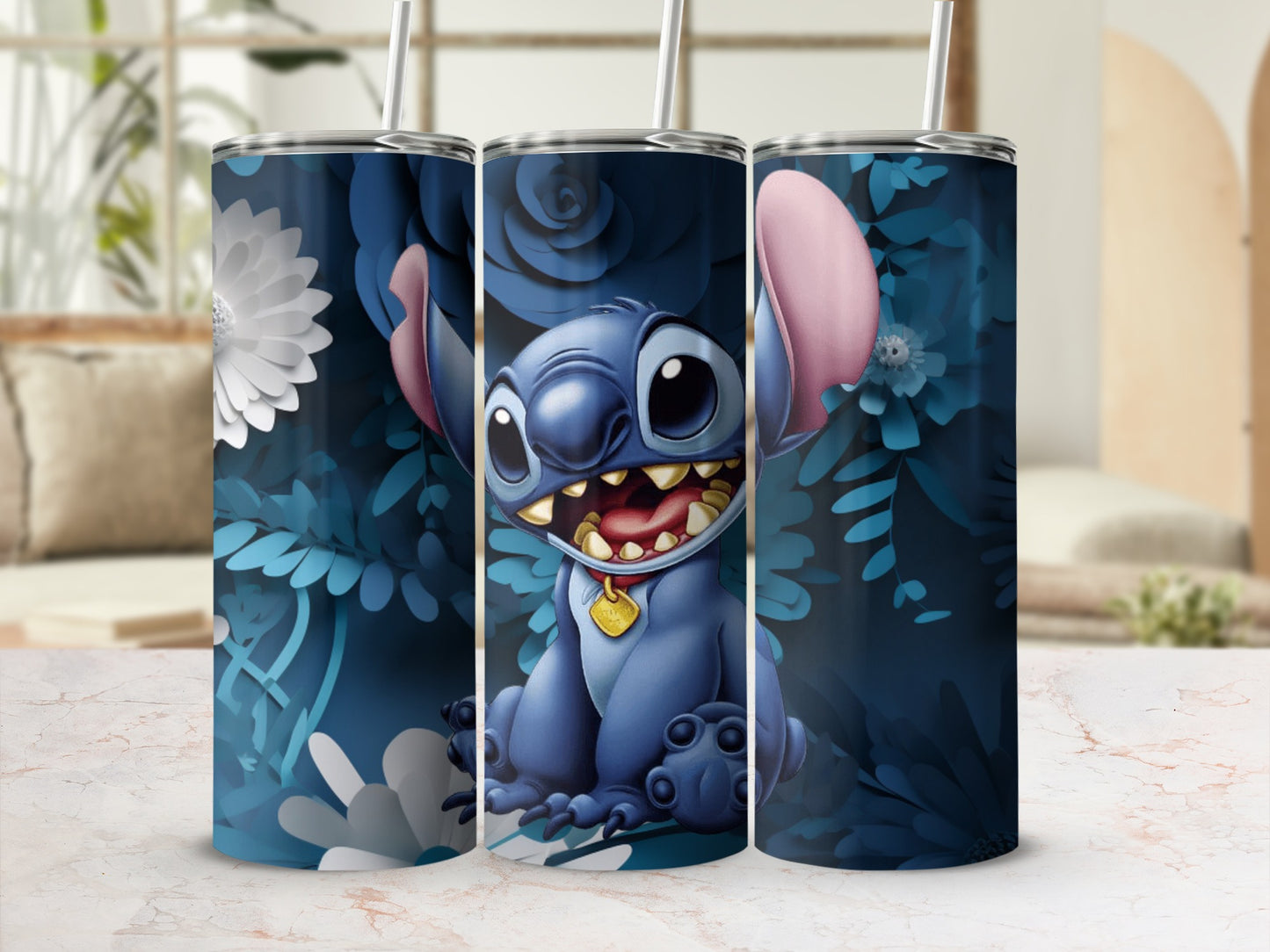 Cute Cartoon Character Blue Floral Tumbler product