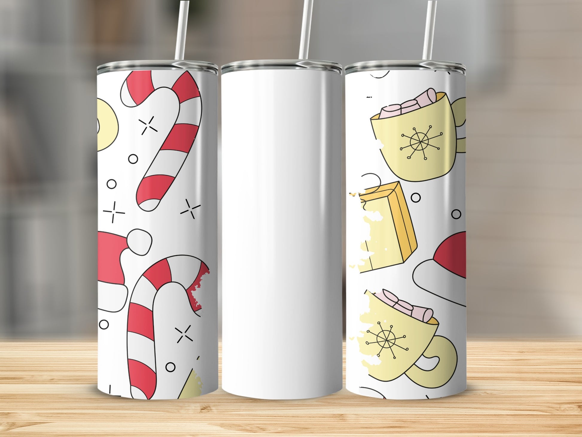 Festive Design Tumbler with Candy Canes and Hot Cocoa Cup
