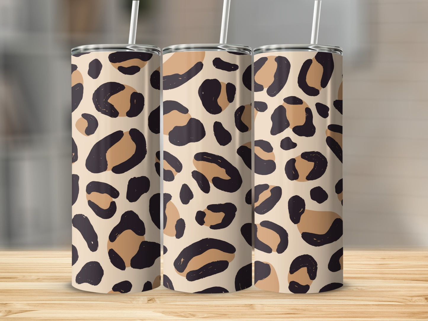 Leopard Print Insulated Tumblers with Stainless Steel Lid