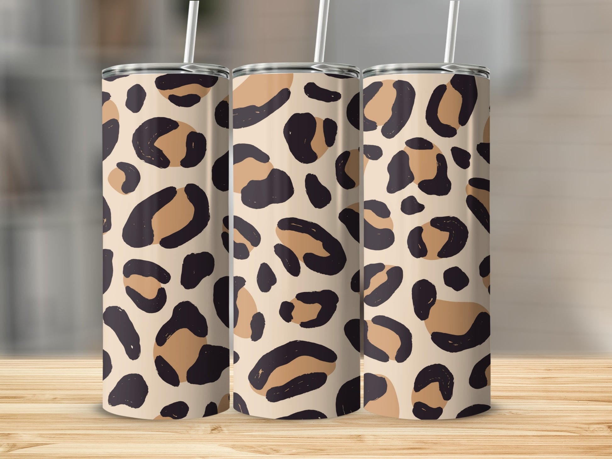 Leopard Print Insulated Tumblers with Stainless Steel Lid