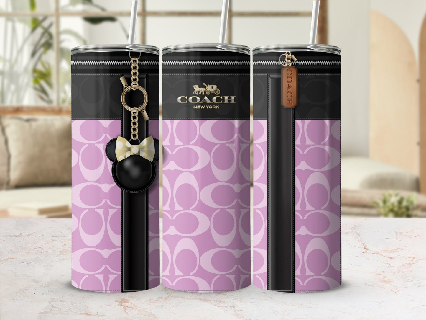 Coach New York Pink and Black Patterned Tumbler