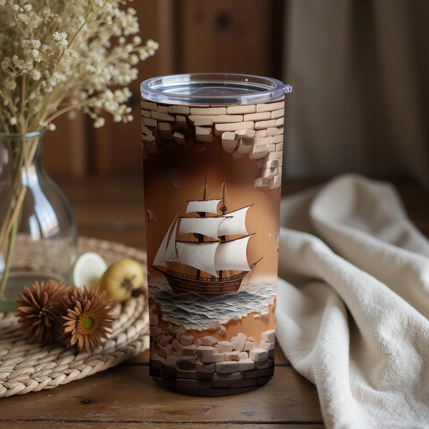 Vintage Tall Ship Design Insulated Travel Mug