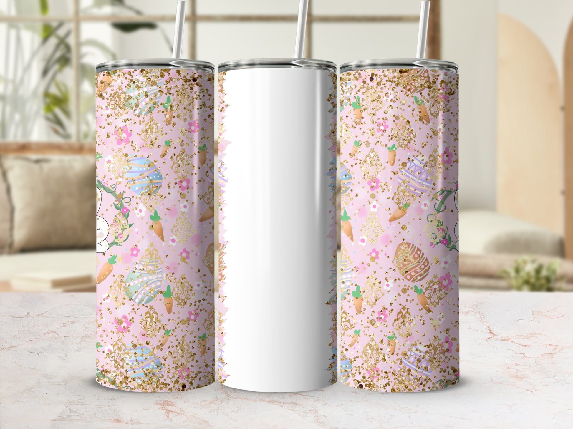 Pastel and Gold Glitter Ornament Print Tumbler