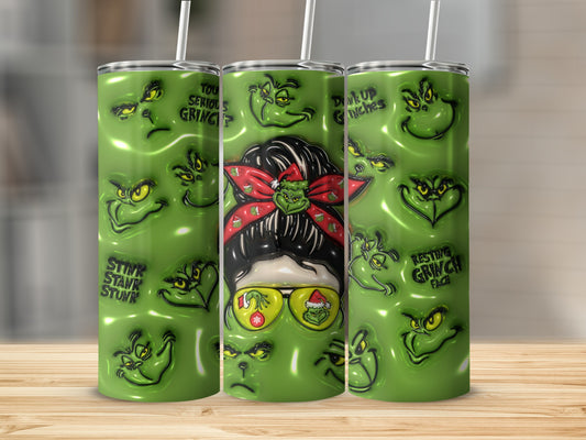 Green Grinch Faces Pattern 20oz Skinny Tumbler