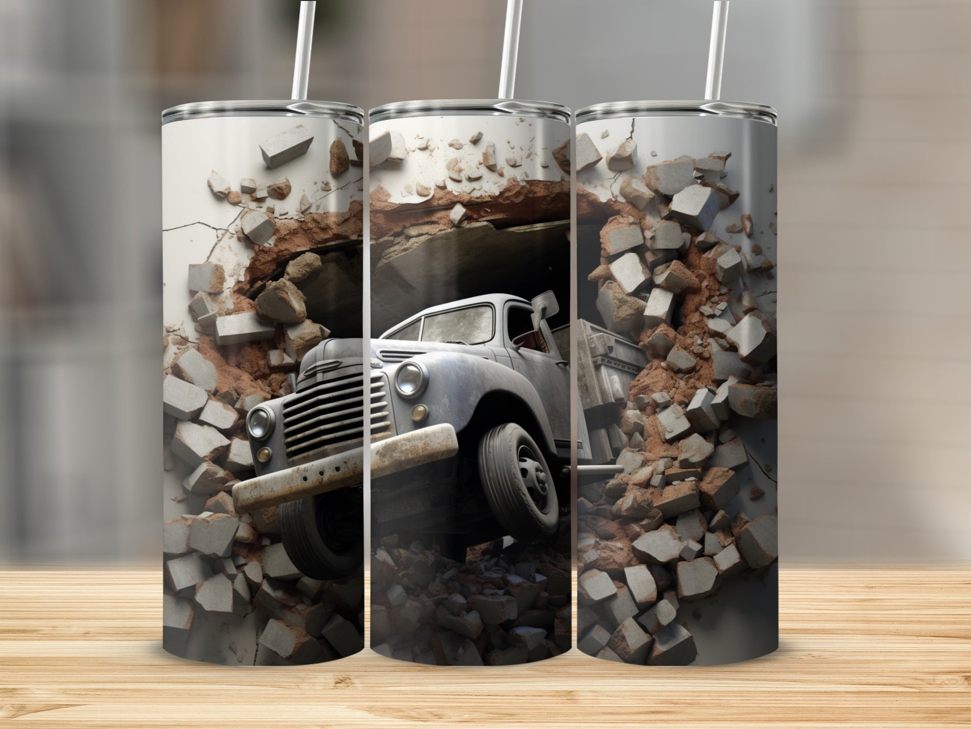 Vintage Truck Breaking Through Wall Tumbler Cup